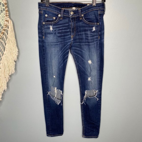 Rag & Bone/Jean Distressed Skinny Cropped Capri - Picture 1 of 15